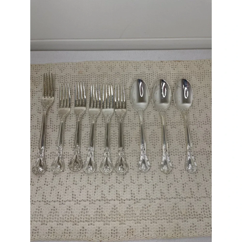 Godinger Grand Master Silver Plated Flatware Set 9pc Forks Spoons Ornate Baroque